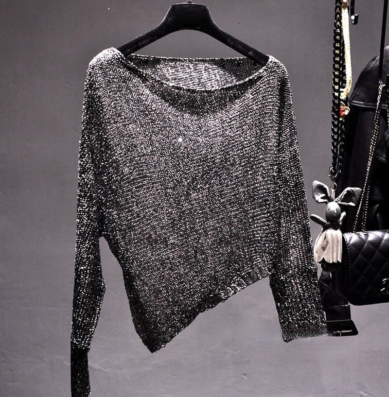 Asymmetric Sequin Blouse