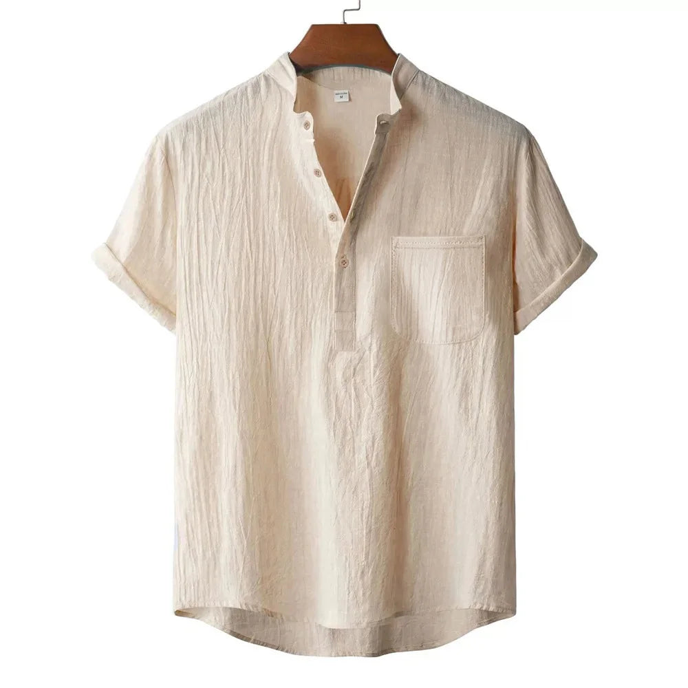 Kai Linen Henley T-Shirt detail