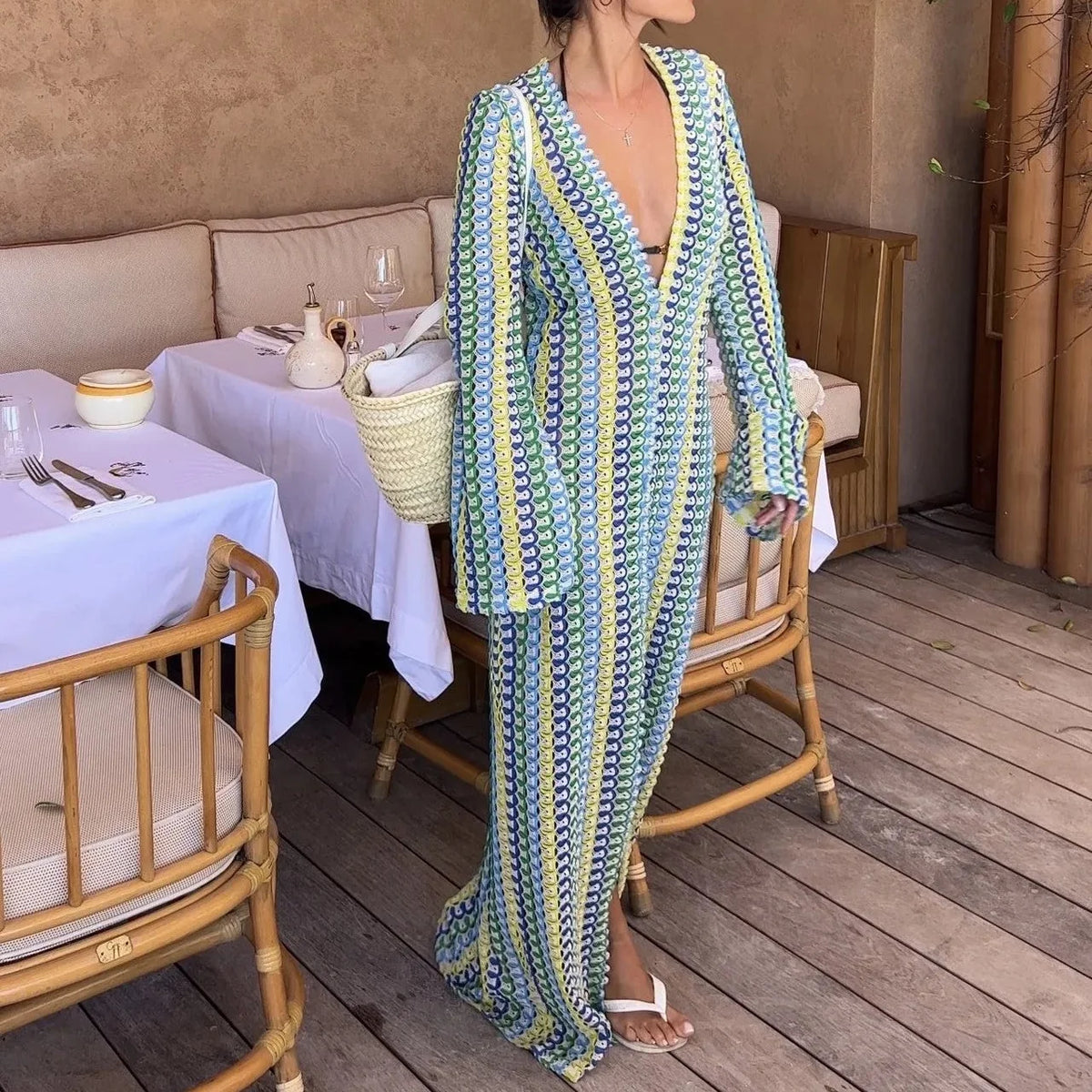 Serena Crochet Stripe Maxi Dress