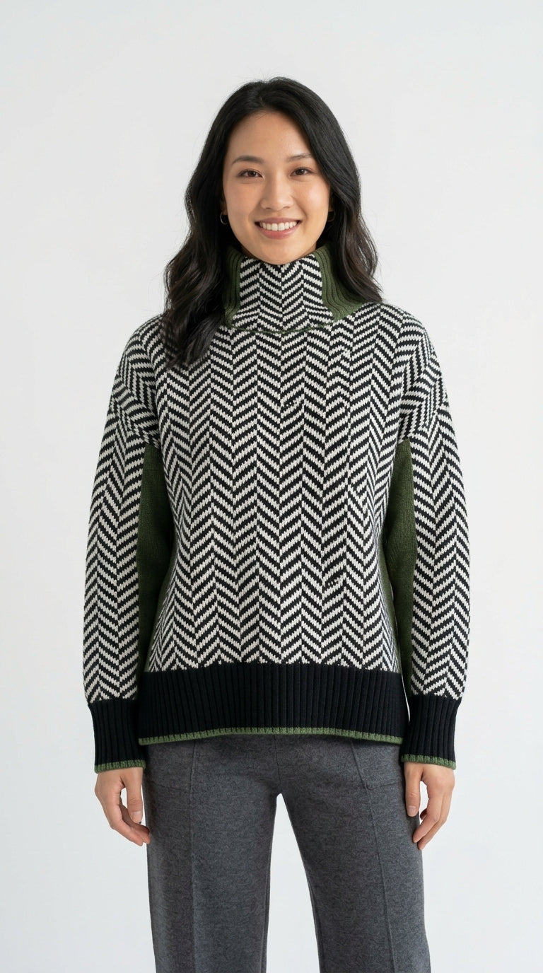 Jess Turtleneck Sweater - jersey de cuello alto chevron modelo mujer