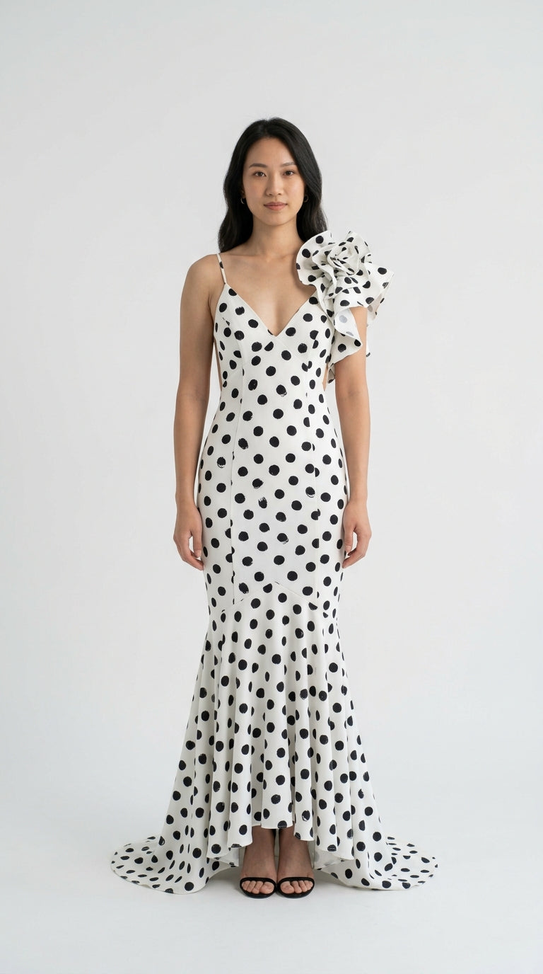 Julissa Backless Floral Maxi Dress - vestido largo blanco de lunares con espalda descubierta